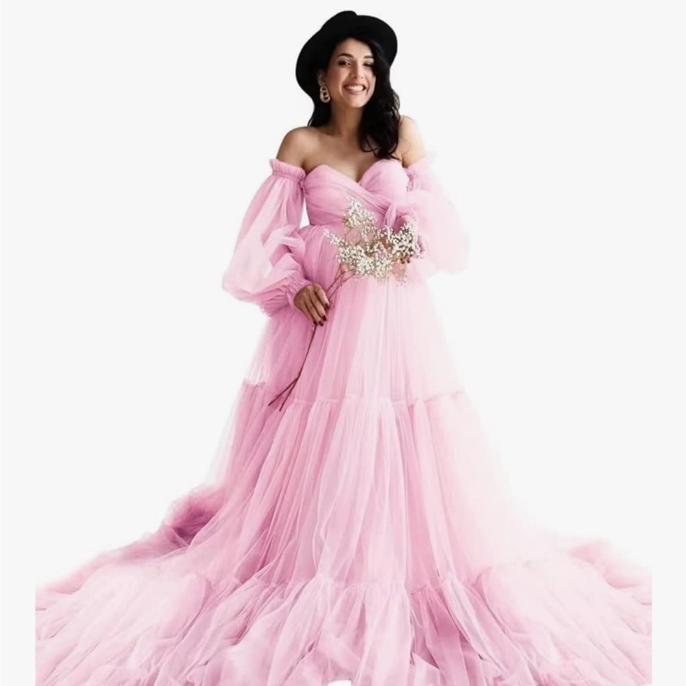 Maternity Shoot Pink Bishop Sleeve Gown